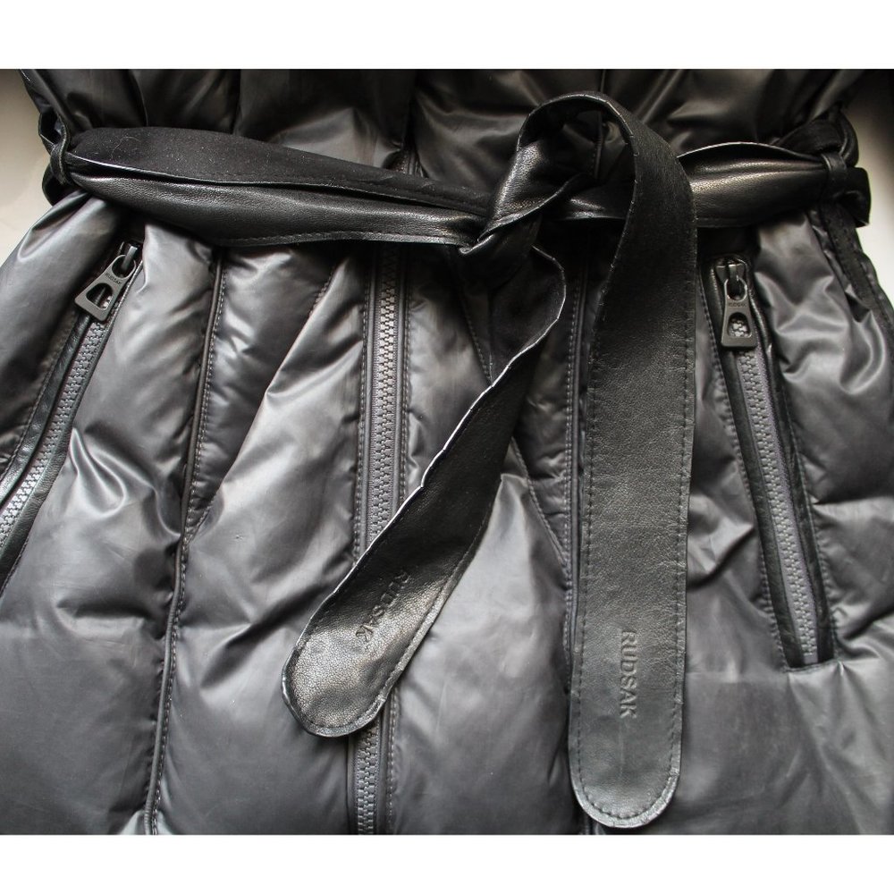 Rudsak Sophie Down Coat with Leather Belt / Small / Grey Black Down - Picture 9 of 16